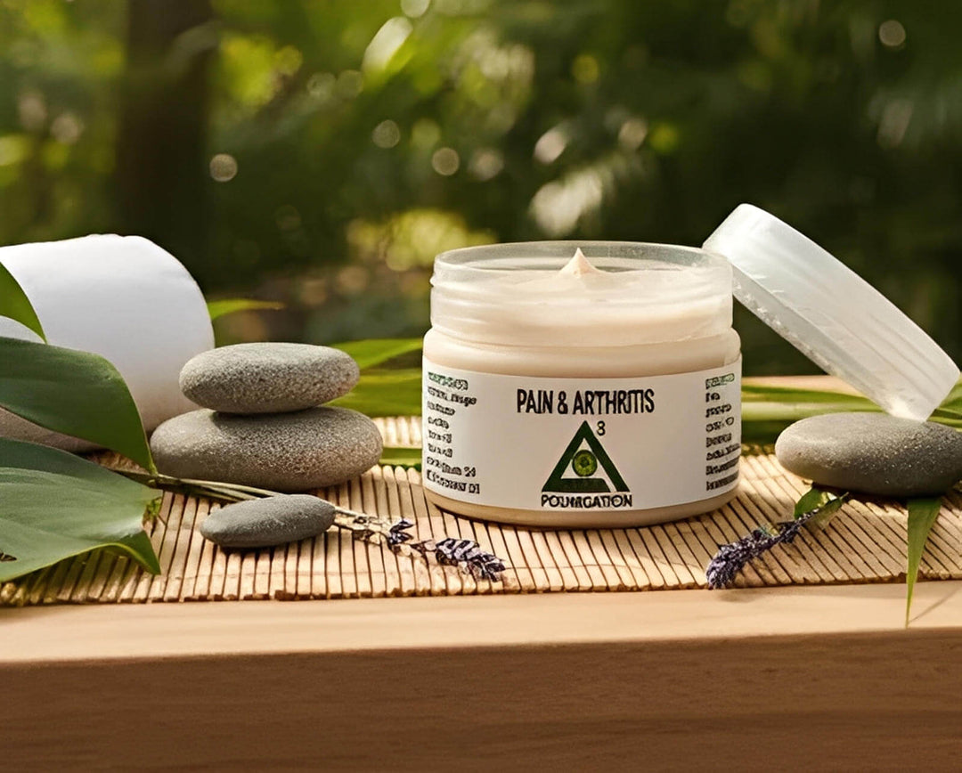 Cannabis pain and arthritis cream jar with spa stones and lavender, Cape Town, South Africa