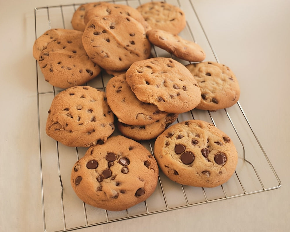 Freshly baked chocolate chip cannabis cookies made with premium ingredients for a delicious infused edible